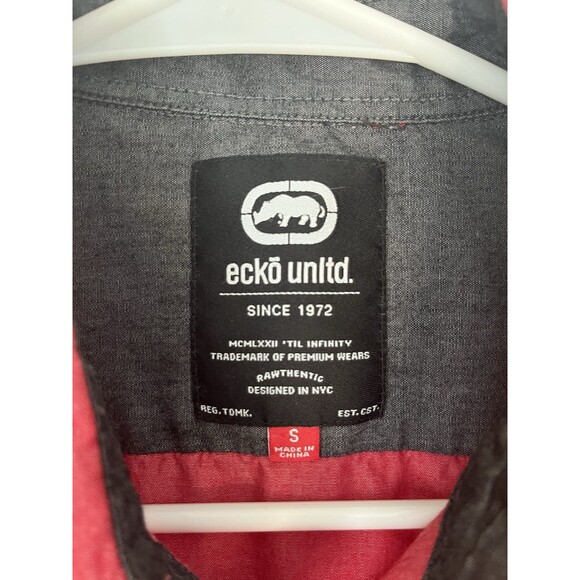 Ecko Unltd. Men Classic Short Sleeve Button-Up Shirt Pockets Red Size S - Picture 8 of 8